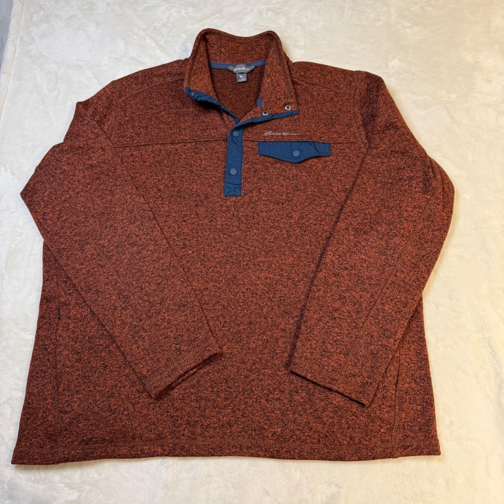 Eddie Bauer Mens 2XL Rust Orange Heathered Quarter Snap Fleece Pullover 13902980 - Picture 2 of 8